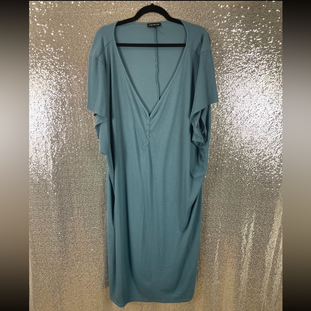 Lane Bryant Size 34/36 Blue Short Sleeve V-Neck Ribbed Dress. Worn once!!